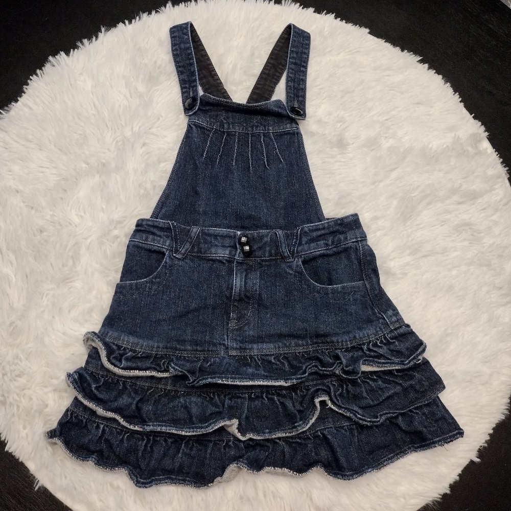 Jill Stuart New York | Dark Wash Ruffle Denim Bib Overall Skirt